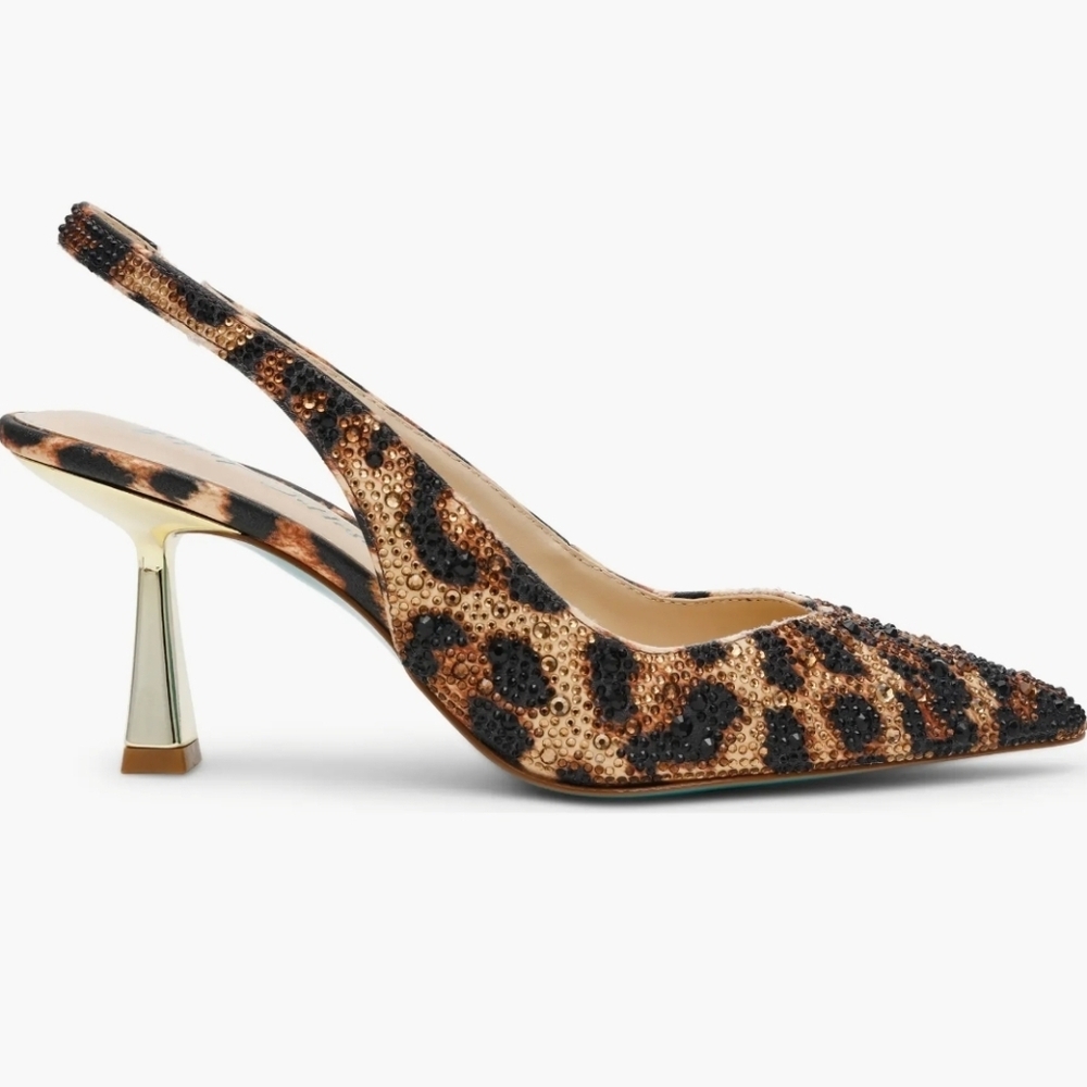 🤎🔹️Betsey Johnson 🔹️Nu Leopard Clarke Crystal Slingback Heels - Picture 3 of 5